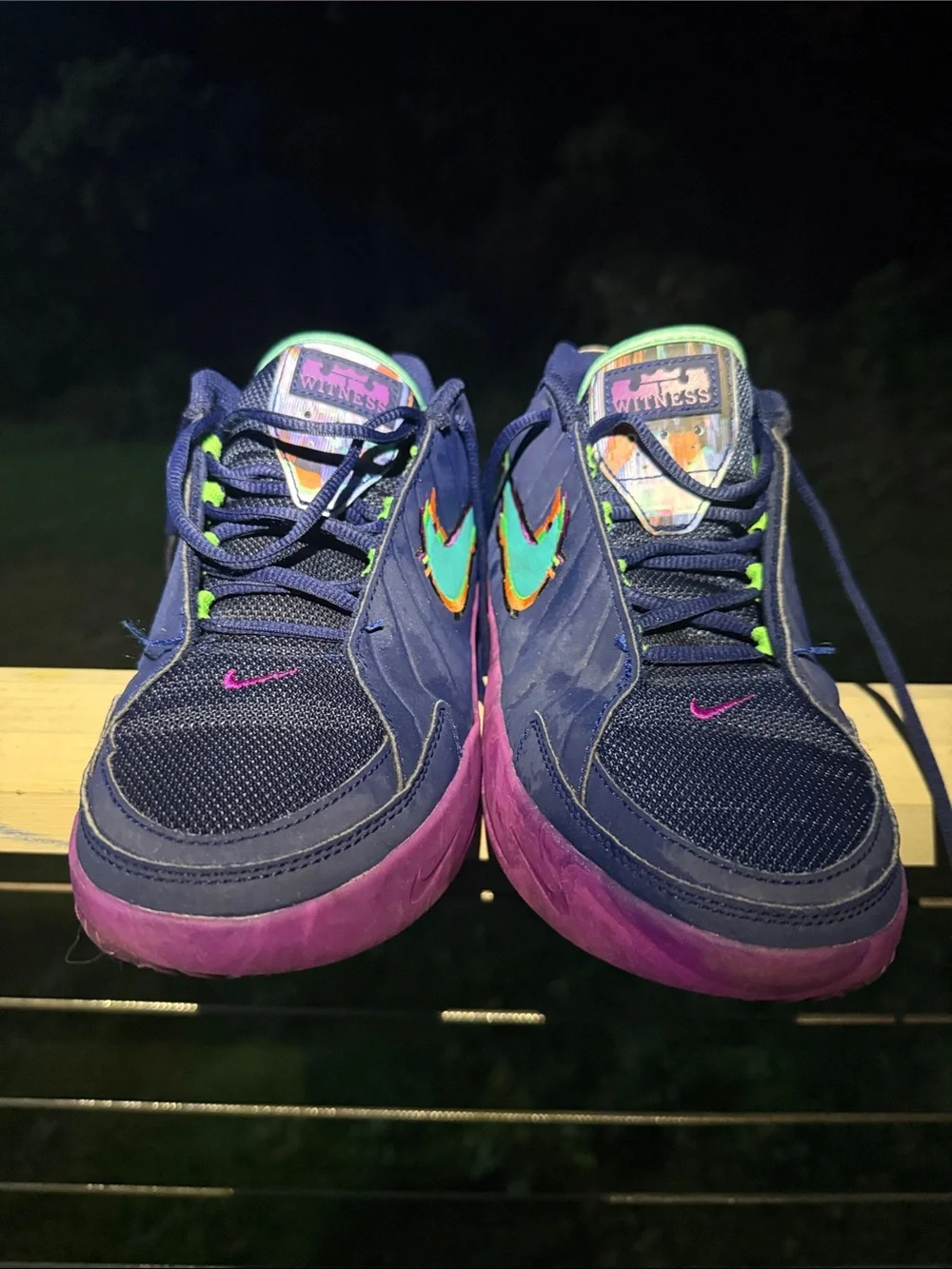Nike Kids Navy Lebrons with Purple, Teal & Orange Accents— Come smelling Fresh